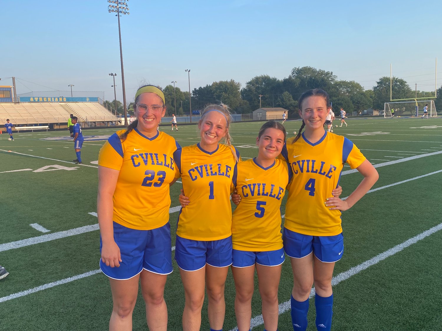 Pictured L-R are the four Crawfordsville Girls Soccer seniors in Cassi Bacon, Jayda Roach, Paige Corbin, and Lorelei Schmitzer-Torbert. The four seniors helped the Athenians notch a 3-0 win over North Putnam on their senior night.