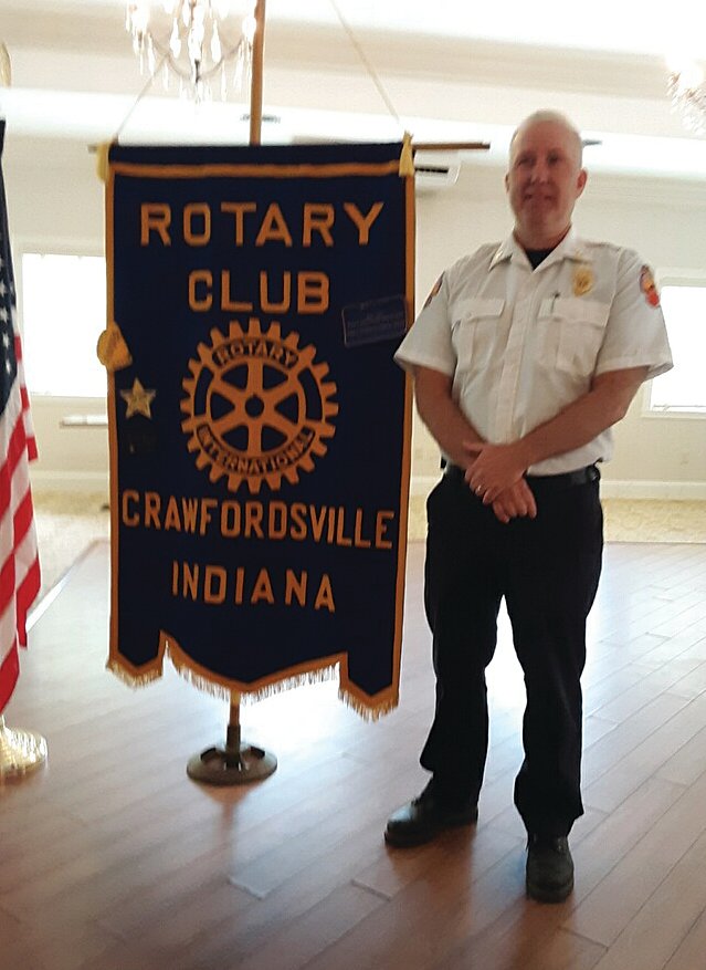 On Oct. 5, Crawfordsville Fire Chief Scott Busenbark spoke to the Crawfordsville Rotary Club. Busenbark has been a member of the fire department for 36 years and fire chief for seven years. The fire department is contracted with the City of Crawfordsville and four or five townships outside of the city for ambulance service. Joining the department as an EMT requires a five to sixth month training course and joining as a paramedic requires a year and a half of training. The department faces many challenges, including the growth of the city. Six new paramedics have been hired.