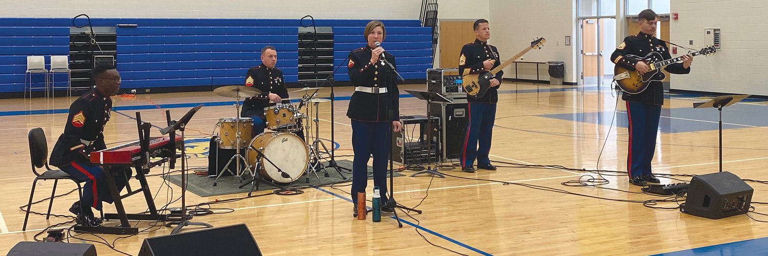 The jazz ensemble from the 3rd Marine Aircraft Wing Band performed a variety of pieces Wednesday for an audience at Crawfordsville Middle School. The group travels all across the country performing at a variety of events and venues with hundreds of performances each year.