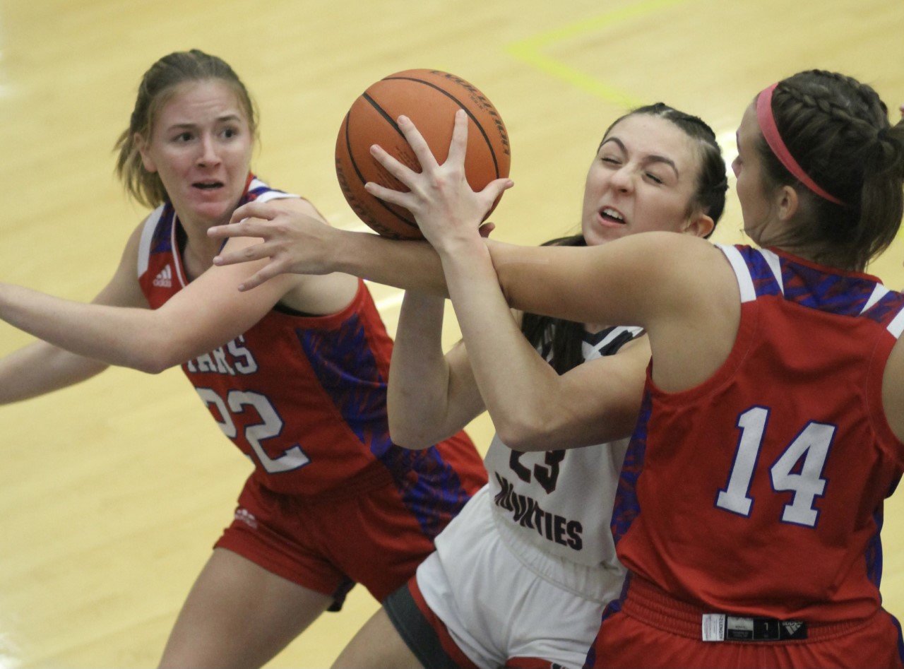 Southmont had to deal with the physical Western Boone Stars on plays like this the entire night on Saturday as Chloe Jenkins gets fouled on her shot.
