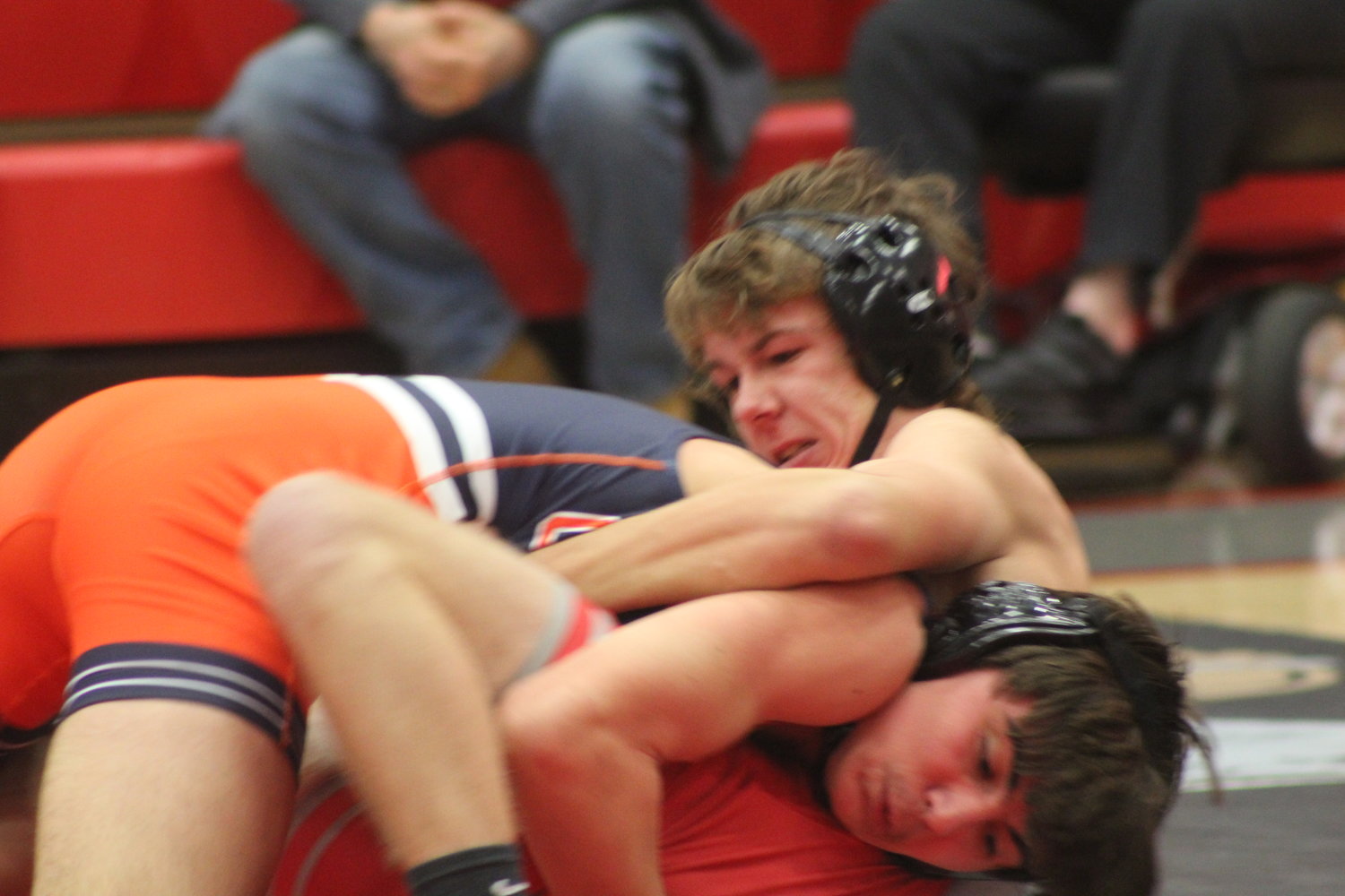 Justin Emerson pinned his opponent to pick up a win at 145 for the Mounties.