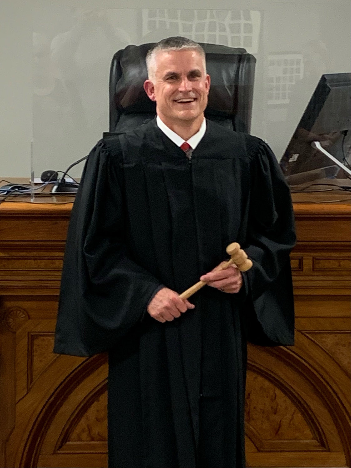 Darren Chadd is all smiles after taking the oath of office to serve as Montgomery Circuit Court Judge.