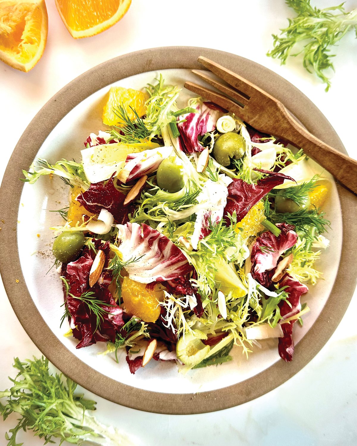 This salad is bright and fruity, with bitter and sweet notes. It