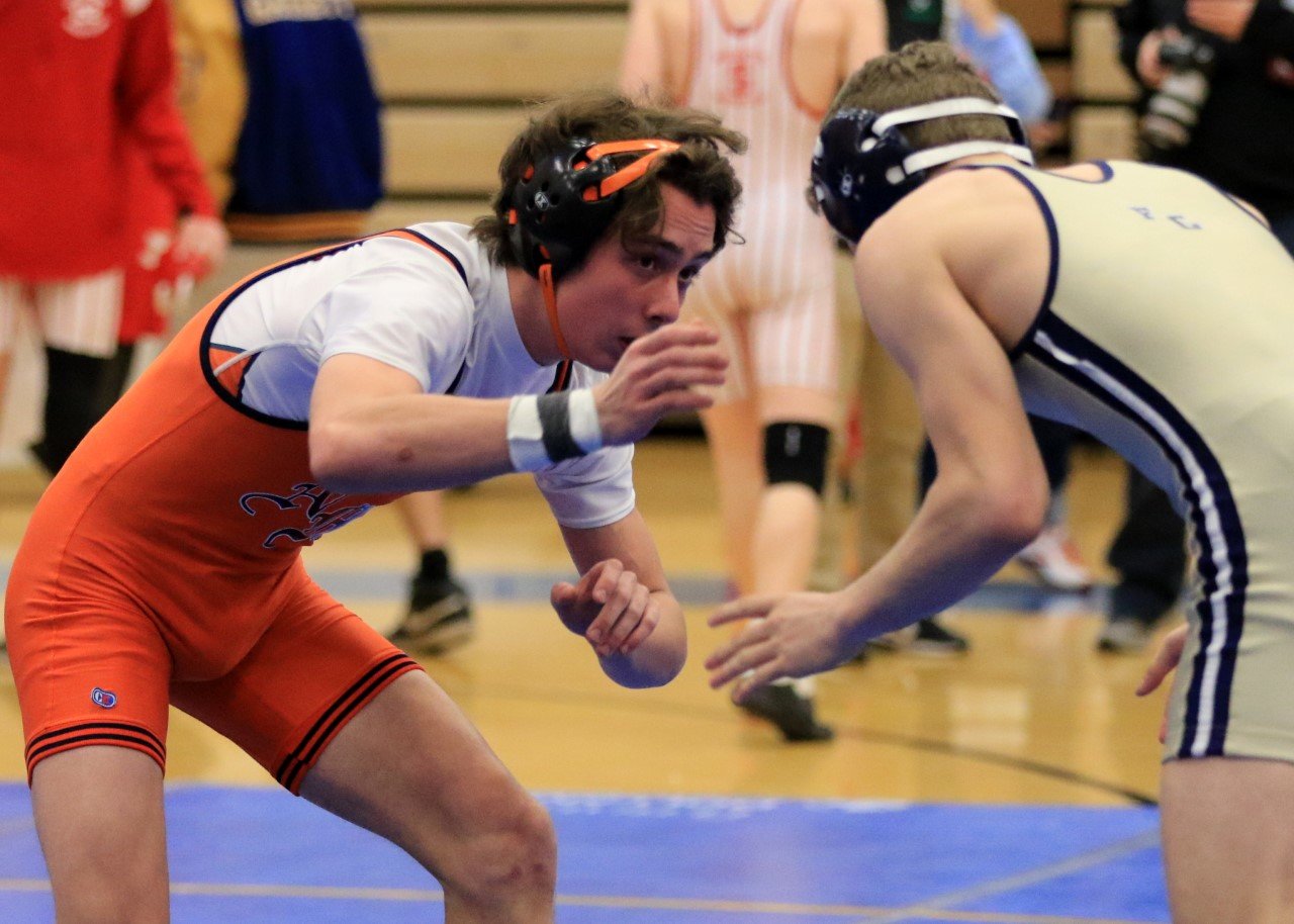 North Montgomery's Nolan Yarger battled Fountain Central's Waylon Frazee in the championship match at 132. Frazee went on to claim the sectional championship.