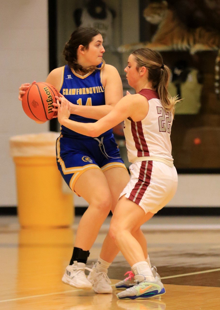 Susan Ehrlich/Journal Review 
Abby Cox is one of two seniors for the Athenians who saw their basketball careers come to an end on Wednesday evening as Crawfordsville fell 53-16 in the Class 3A Sectional 25 to Danville.
