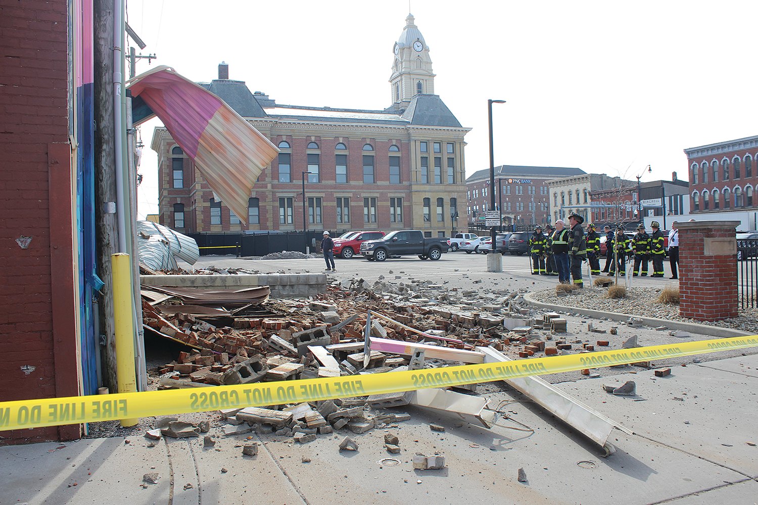 A portion of a brick exterior wall at the Journal Review collapsed around 1 p.m. Monday.