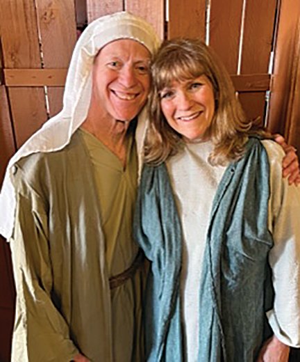 Don Hart, who plays Noah, and Teresa Ross, who plays Esther, try to prepare themselves and the world for the Great Flood in Two by Two, opening on Friday and running through April 22 at Myers Dinner Theatre, Hillsboro.