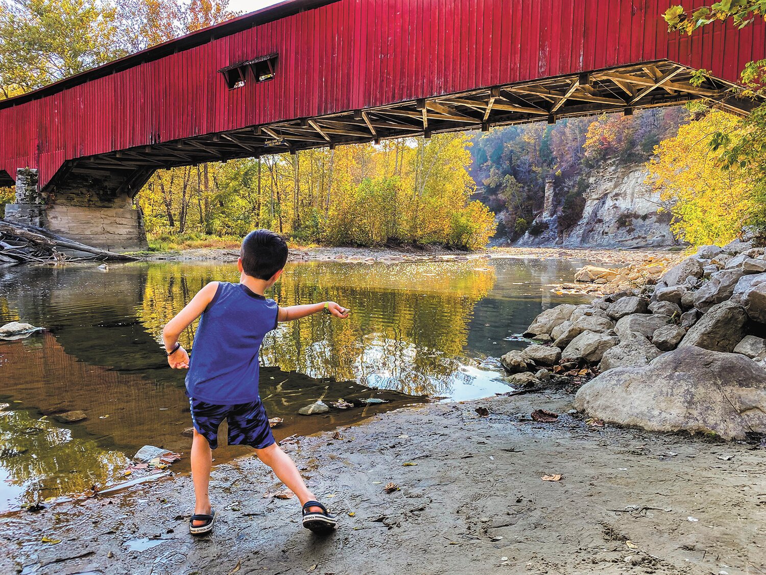 This photo by Will Bernhardt was taken at Deer's Mill Covered Bridge near Shades State Park on a beautiful fall day.