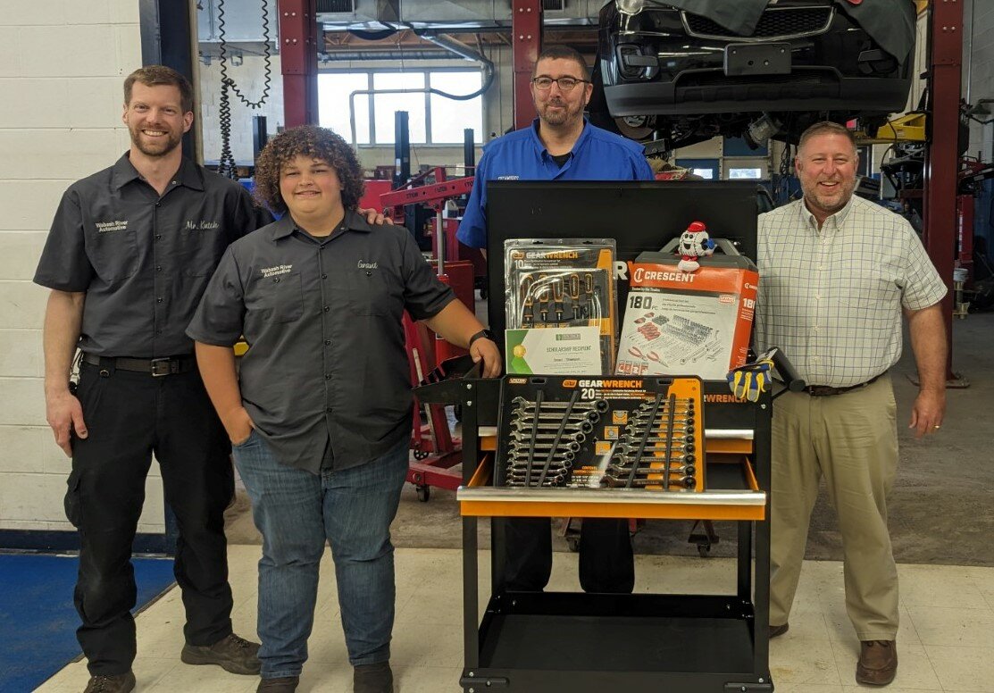 Joining Grant (second from left) in his celebration were Automotive Technology Instructor Ed Kutch, PHHS principal Bruce Patton and WRCTE Director Craig Newby.