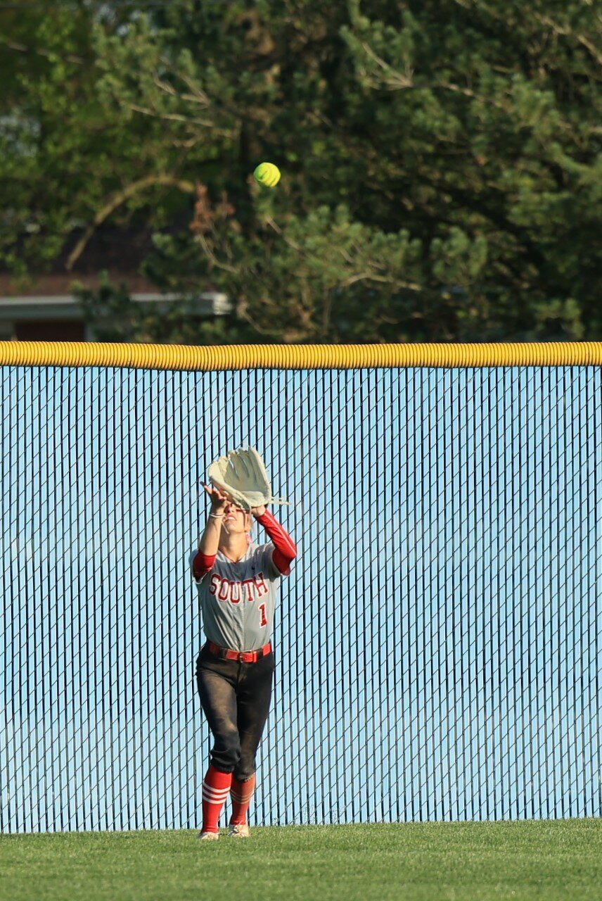 Southmont sophomore Anna Stokes was busy all game long routinely making catches in center field.