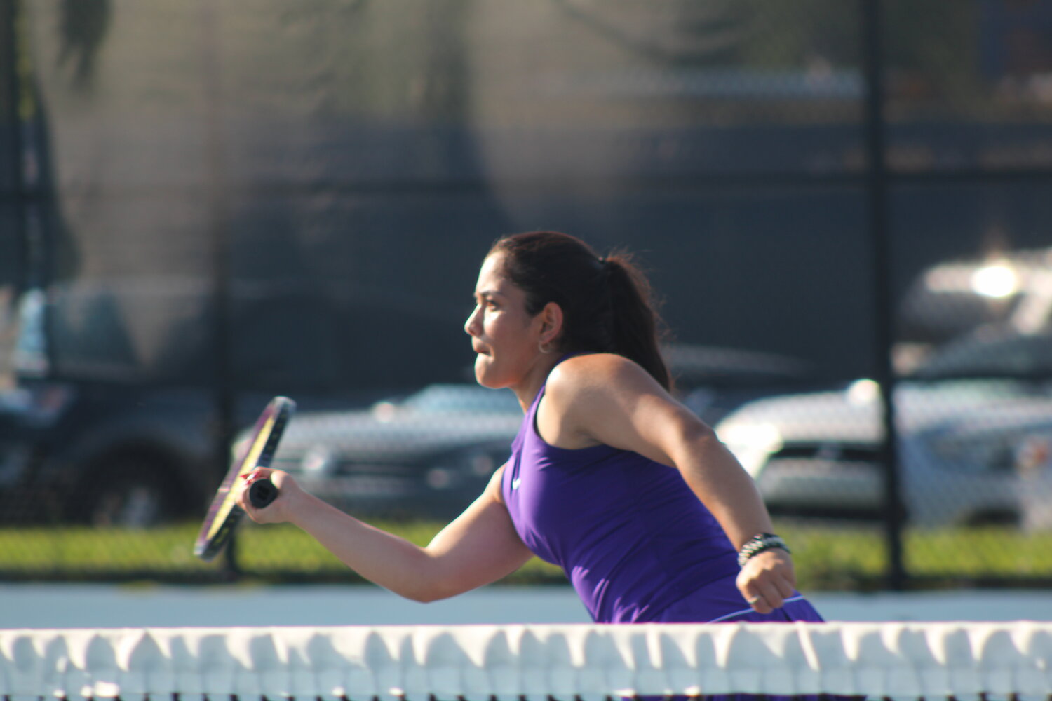 Marylee Muniz was 1/2 of the 1 doubles team for FC that battled in a 3 set loss.