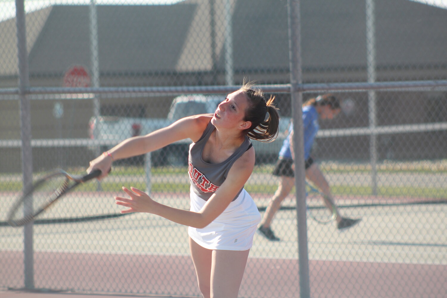 Junior Kela Johnson continued her undefeated season at 3 singles for the Mounties with a 6-2, 6-1 win.