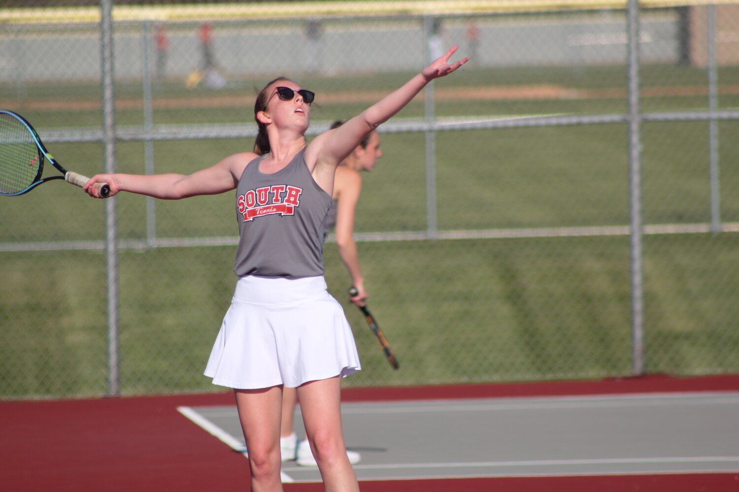 Marley Jones gets ready for a serve during her match at two singles.