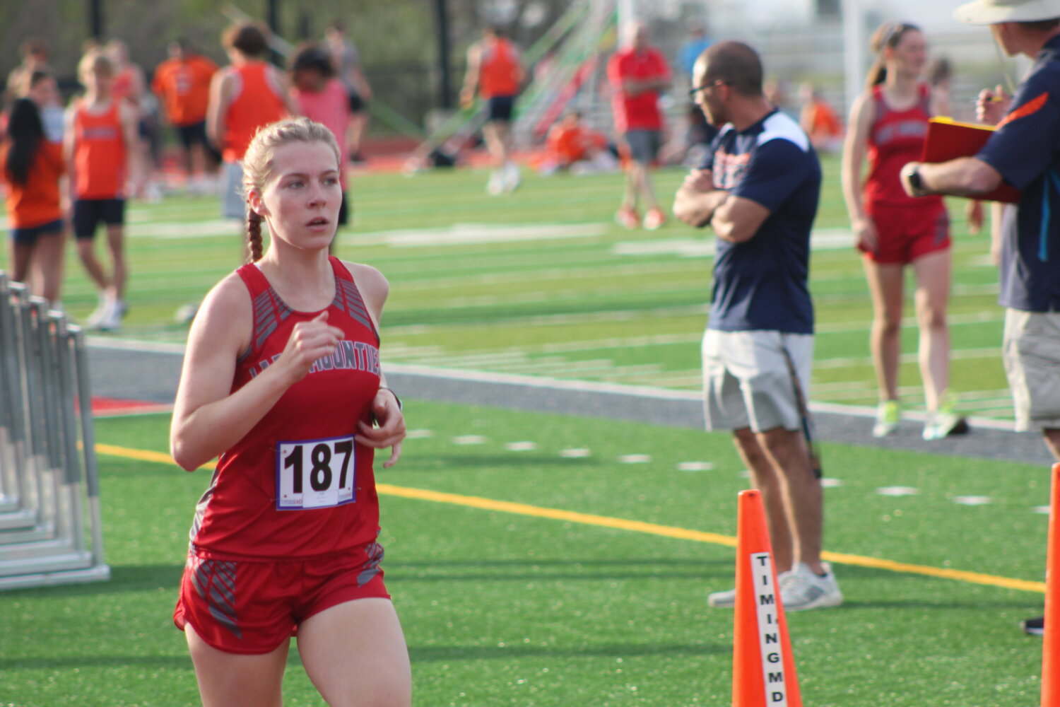 Faith Allen cruised to a first place finish in both the 1600 and 3200 meter runs for the Mounties.