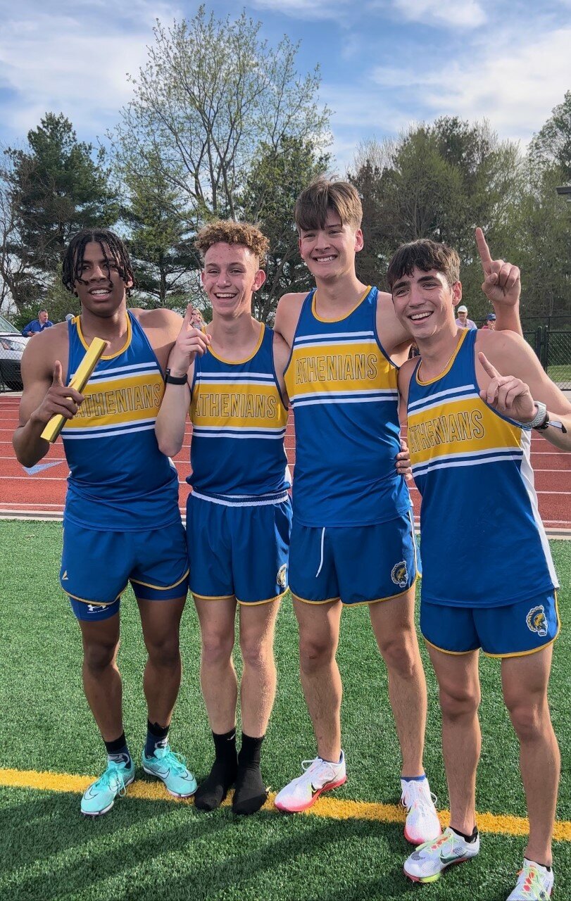 The Crawfordsville 4x800 relay team of (L-R) Tyson Fuller, Max Brumett, Roman Contreras, and Ryan Miller broke the school record with a time of 8:23.54.