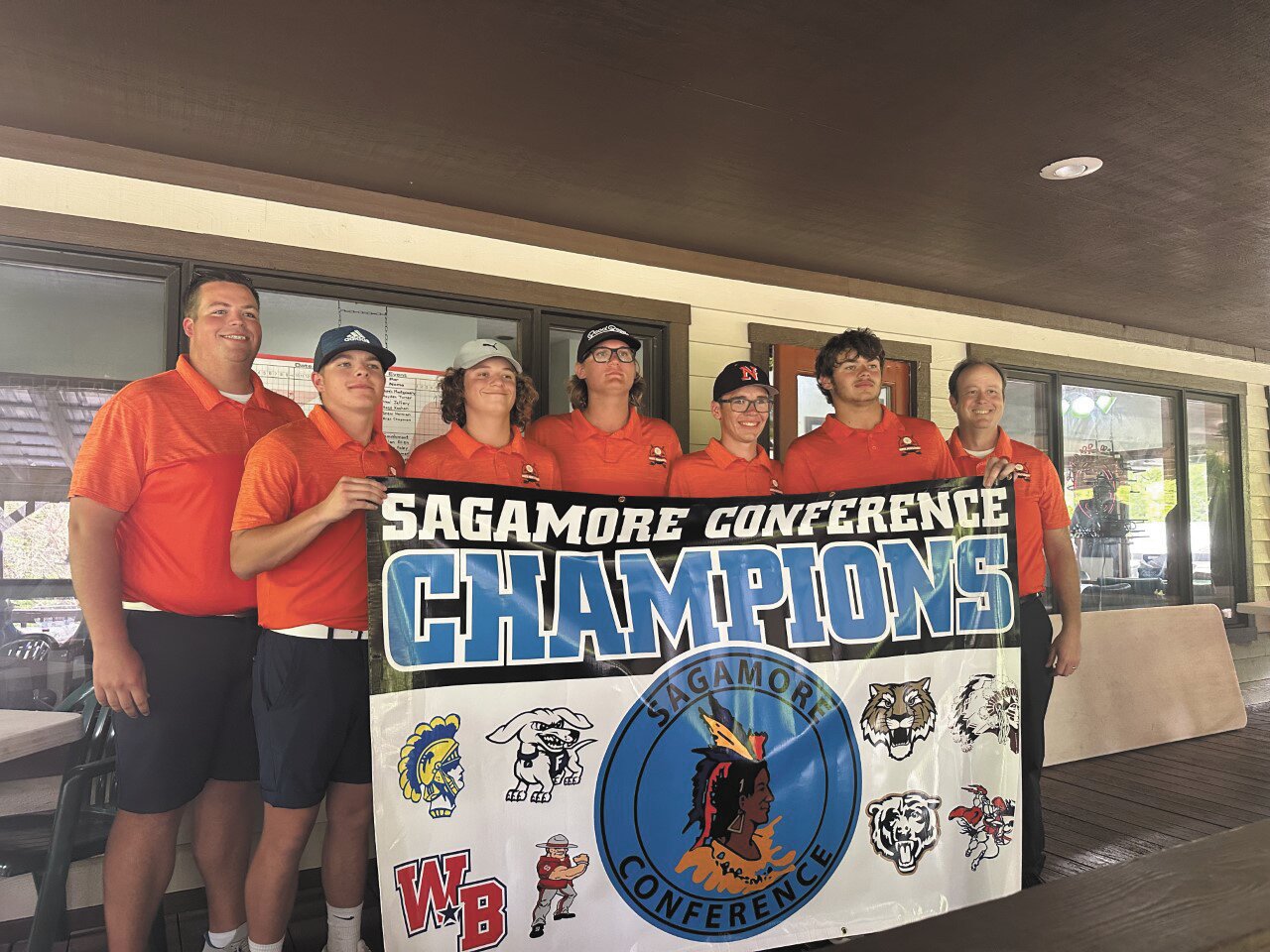 North Montgomery boys golf made school history by capturing their first Sagamore Conference title on Saturday. Pictured from L-R are head coach Bob Ryker, Hayden Turner, Neal Jeffery, Haze Kashon, Alex Chapman, Drew Norman and assistant coach Scott Yeager.