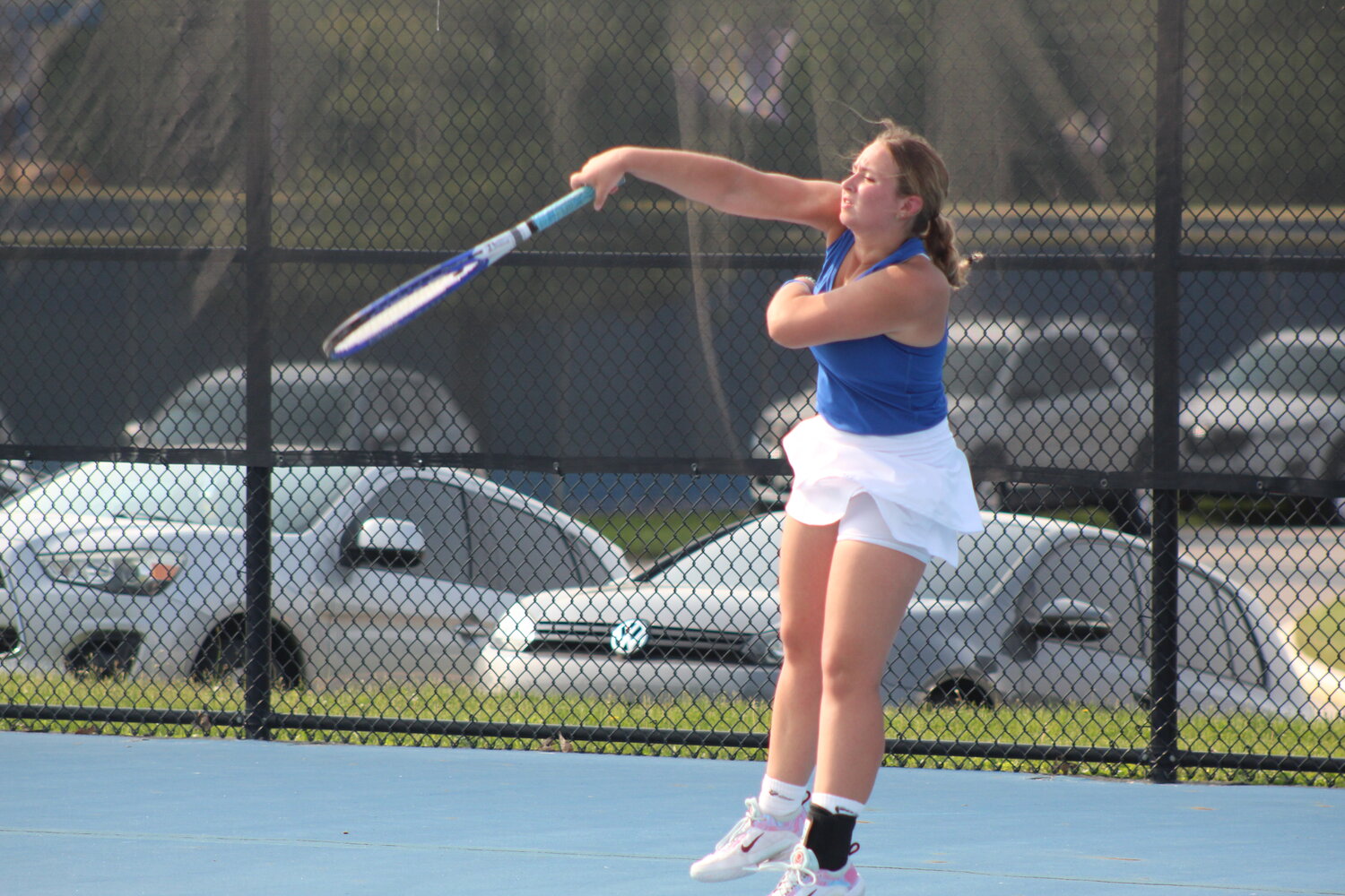 Crawfordsville's Sam Rohr played some of her best tennis in a three set loss to Parke Heritage's Laure Hansmann.