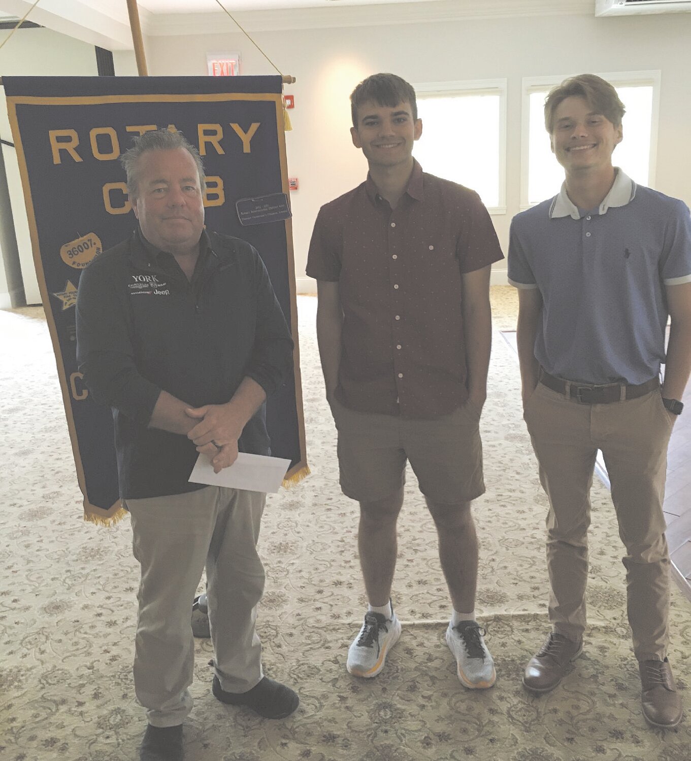 Luke Tesmer and Adam Cox, co-presidents of the Southmont Interact Rotary Club, presented a $500 check to Scott Voliva for the Nourish program administered by the Montgomery County Youth Service Bureau. Fundraisers and donations to the club made the donation possible.