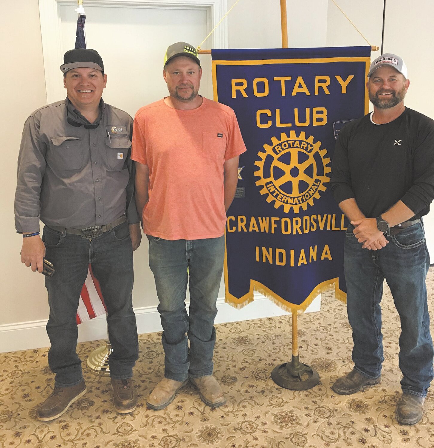 A rodeo in Crawfordsville? Yes, there is one a month on Saturday from April through October. The owners of the rodeo, Glenn Price, Emanual Allbrook and Bobby Cunningham, spoke to the Crawfordsville Rotary Club on May 24. The rodeo known as PAC Midwest Rodeo Co. is located at 235 E. U.S. 136 which is where the old drive-in theater used to be. The following events can be found at the rodeo: sheep riding.for children, calf riding for youth and bull riding and barrel racing are open. Admission is $15 per person. Children younger than 10 years of age are admitted free. Concessions and vendors are available. Bring.chairs, blankets and coolers and enjoy a great evening. Gates open at 4 p.m. For more information, visit them on Facebook at PACMidwestRodeoCo.