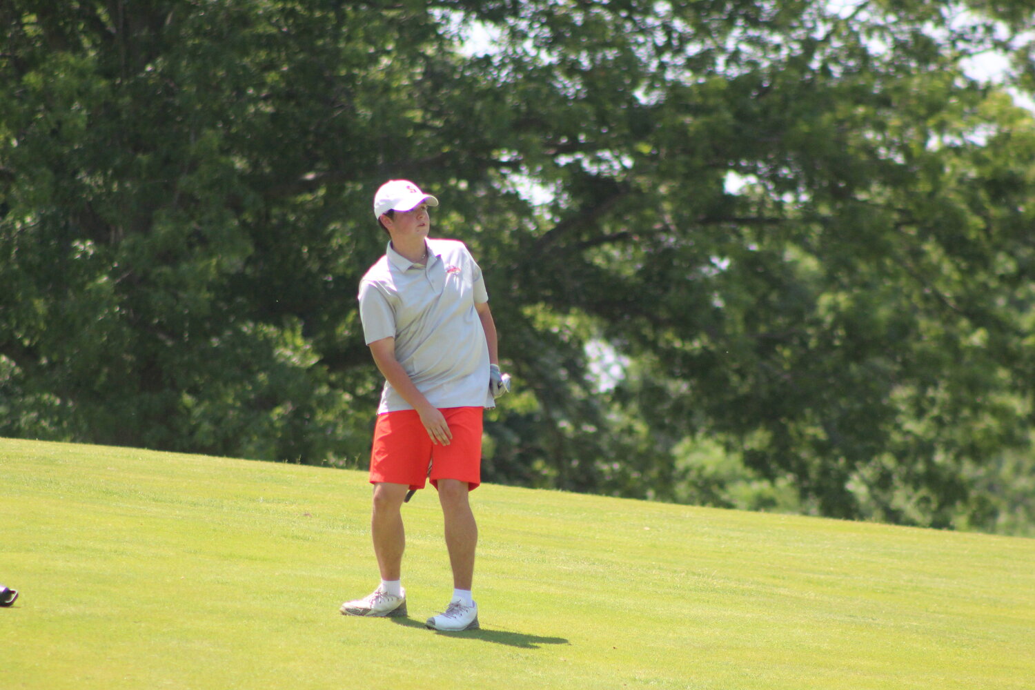 Southmont's Nolan Allen shot an 82 and eyes this shot on hole 18 at Harrison Hills.