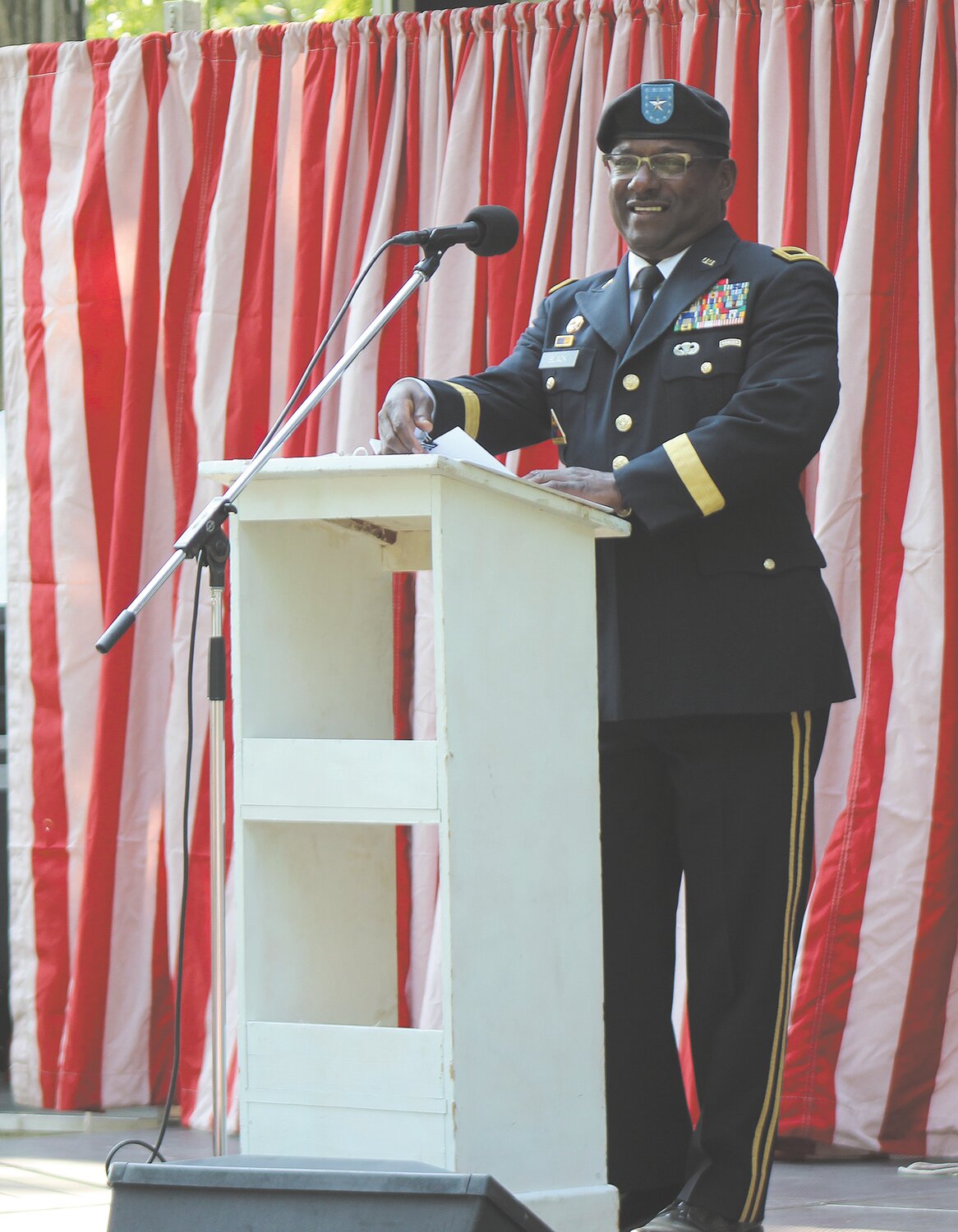 Wayne Black, a retired Brigadier General and Assistant Adjutant General of the Indiana Army National Guard, was a guest speaker during the Tribute to Local Heroes during the Crawfordsville Strawberry Festival on Friday.