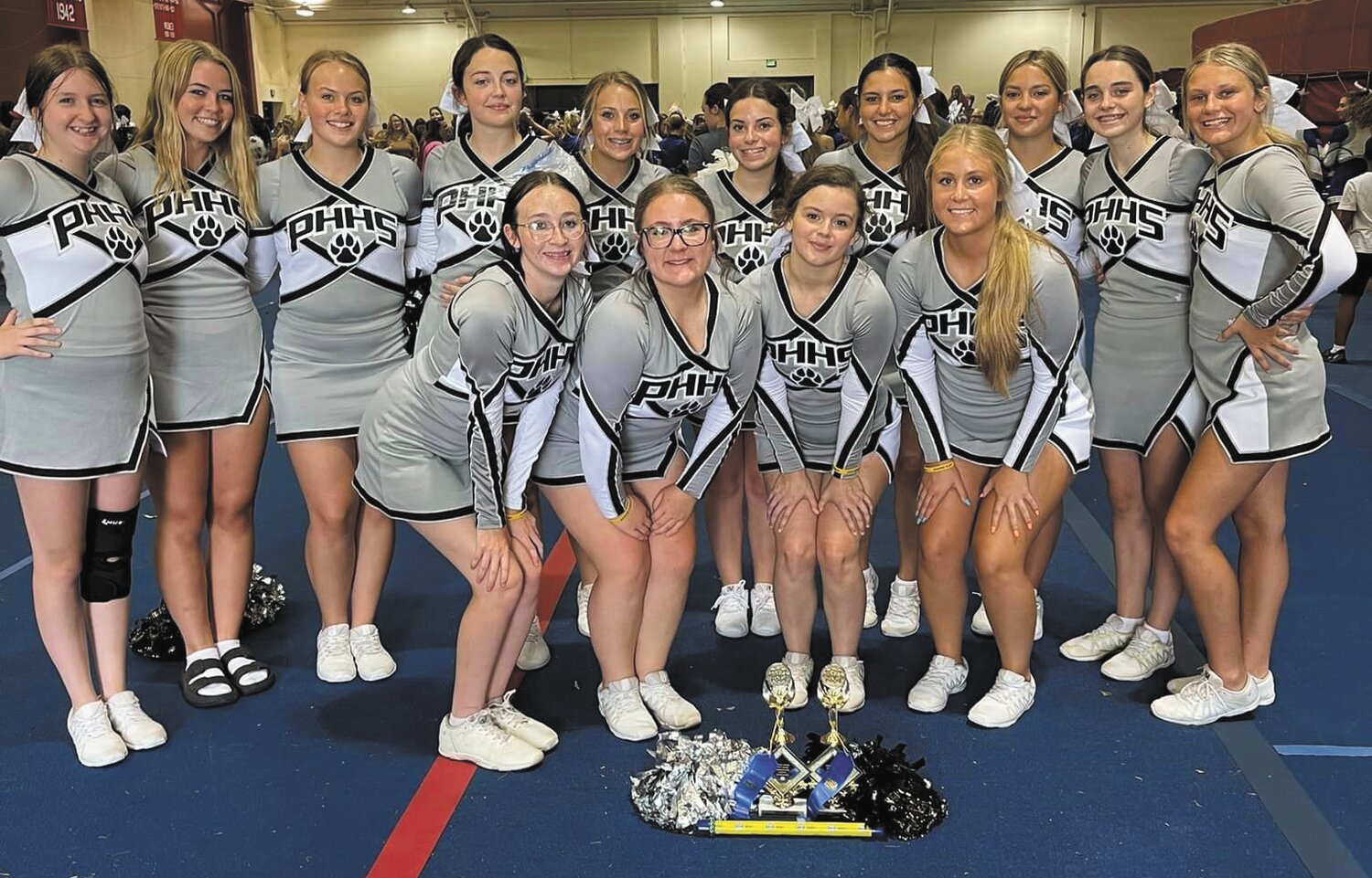 Members of the cheerleading squad attending camp were front row, Karley Fellows, Madi Coleman, Morgan Shillings and Lily Roosevelt; and back row, Maddie Ryan, Emma Patton, Arielle Hartman, Hailey Bonomo, Madi Atkinson, Devin Jones, Kenadie Cooper, Kenleigh Berry, Abbi Bonomo and Ashlyn Bryant. Not pictured are cheer coaches Brittany Kimbro, Randi Long and Katelyn Williams.