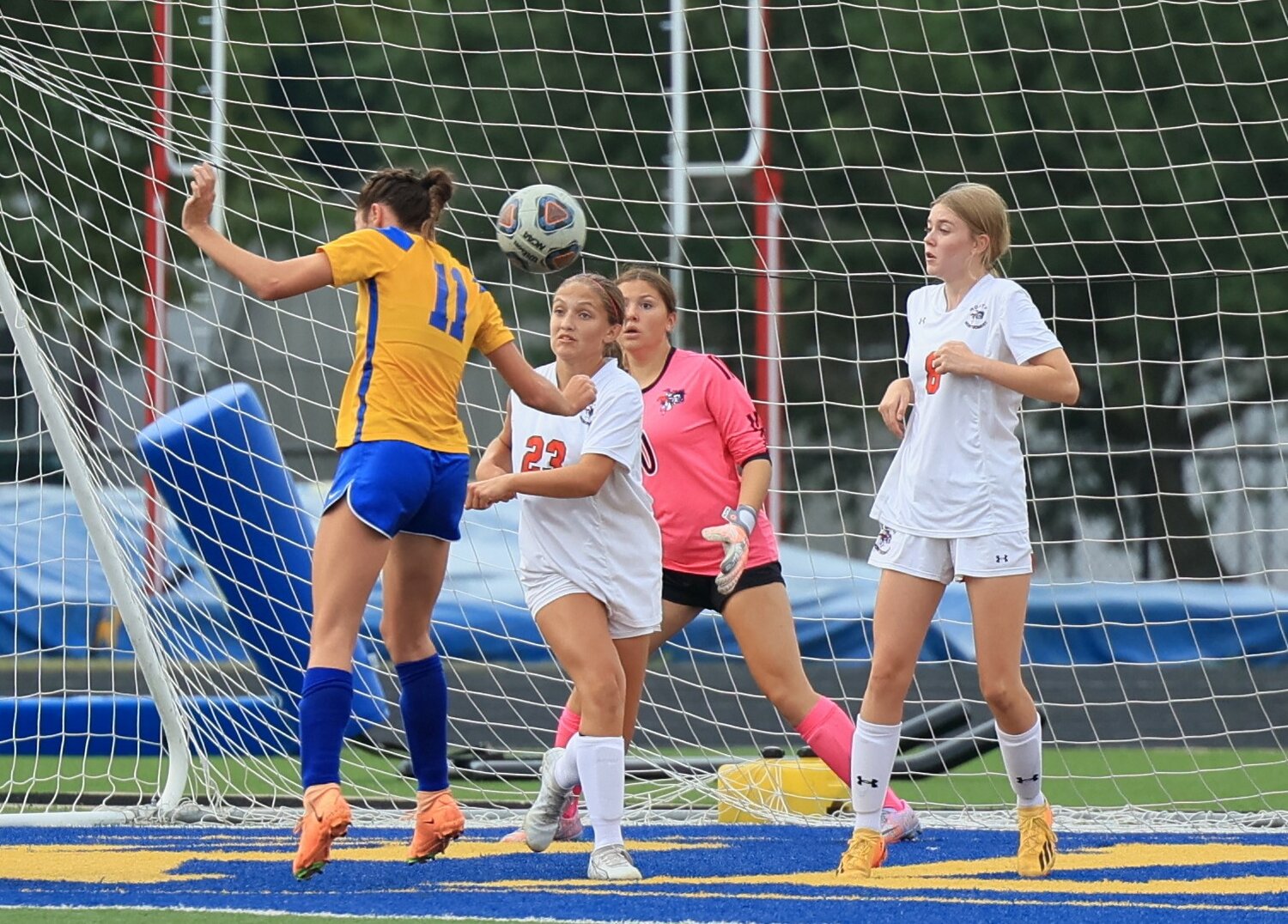 Riley Gardner had this header for one of her three goals on the night.