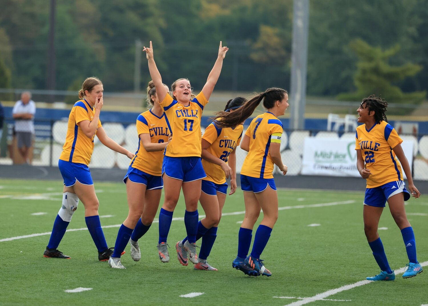 Sophomore Molly Pierce celebrates after scoring her second goal of the season.