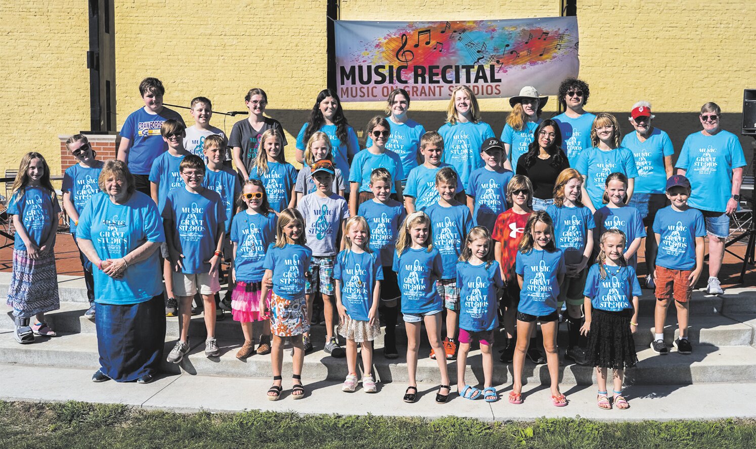 Music on Grant Studios held its annual Fall Recital on Sept. 30 at Pike Place in downtown Crawfordsville. Students played a variety of instruments including voice, piano, guitar, violin, double bass, ukulele, trumpet, cornet, trombone, tuba and baritone sax. Pictured are, front row, Collins Bechtel, Lucy Weedman, Cora Vanderhoof, Haley Myers, Clara Brown and Korbin Leonard; second row, Debbie Turner, Carter Hodges, Pearl Weedman, Liam Bernhardt, Conner Brown, Nolan Sizemore, Crew Rose, Ozzie Rose, Avery Sarver and Fletcher Petrie; third row, Katherine Cherry, Madeline Nelson, August Ashment, Jaxon Cohee, Evelynn Ashburn, Prudence Madsen, Paige Rose, Graham Petrie, Angelina Leon-Leyva, Rilynn Hansen; and back row, Jackson Persack, Gage Frazee, Lydia VanHuysen, Eleanor Hessler, Lindsey, Brendan and Jordan Young, Noah Warren, Barb Wilson and Pamela Myers, instructors. Not pictured are Beth Siple, Mathew and William Hershberger, Aarav Desai, Krista Myers and Zachary Hicks.