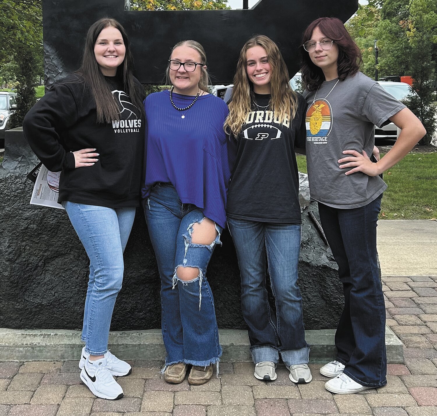 Parke Heritage High School students Paige Bishop, Madison Coleman, Grace Goldner and Will Patton attended the Purdue University Agricultural Sciences Education and Communications Preview Day. They heard about opportunities available in the Agriculture Education and Agriculture Communications Departments, Industry Professionals from both fields, Purdue Office of Academic Programs, completed a Purdue Student Experience room, and were able to ask questions to a panel of current ASEC students. Pictured, from left, are Bishop, Coleman, Goldner and Patton.