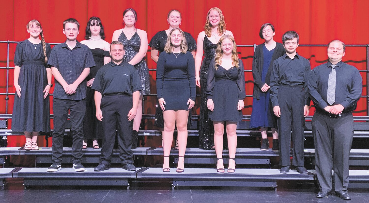 Members of the Parke Heritage High School choir performed at the Annual WRC Choral Festival at Seeger High School on Oct. 5. The PHHS choir joined with the Riverton Parke High school choir to perform their own special selection before combining with the choirs from the other WRC schools. Parke Heritage performed “The Rose” arranged by Julie Knowles. Senior Jenna McVay was selected for a solo part for the song, “Don’t Stop Me Now” by Queen. The guest clinician was Professor Laura Saunders from Colorado Christian University. Members attending are, front row, Michael Clingerman, AJ Montgomery, Kimberly Koren, Jaida Lows, Sam Baldwin and Director Alec Moeller; and back row, Ella Lacy, Novel Crabtree, Haylee Burk, Shelby Robertson, Jenna McVay and Megan Shockey.