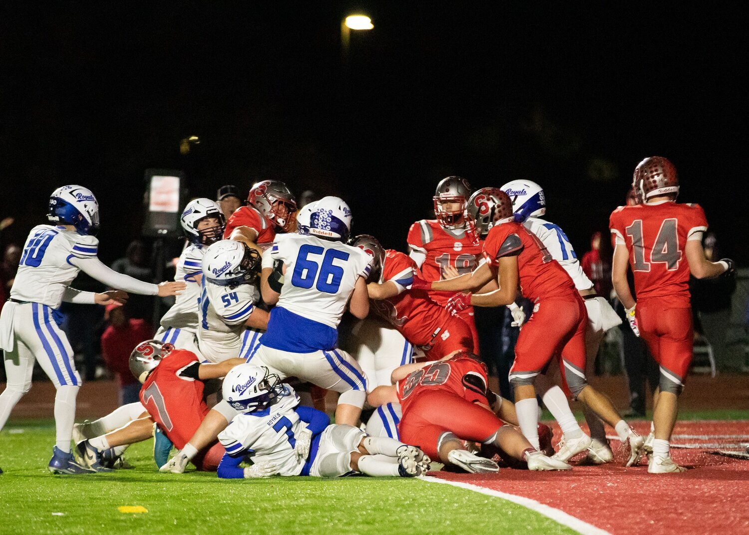 Southmont football's defense makes a goal line stand vs Eastern Hancock in last week's Regional Championship win.