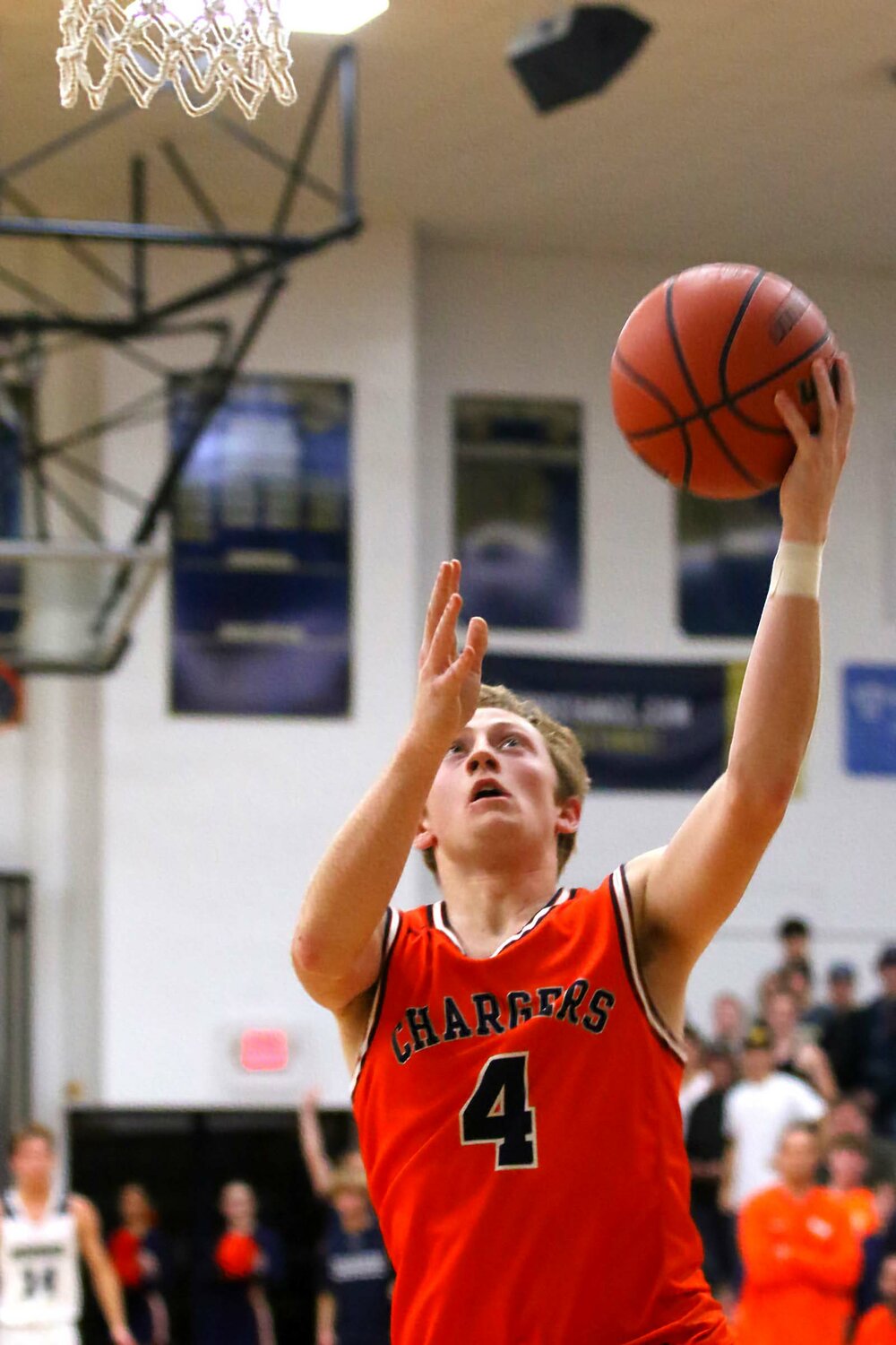 Jarrod Kirsch of North Montgomery - scooping a lay-up on one of three consecutive steals and fast-breakl lay-ups