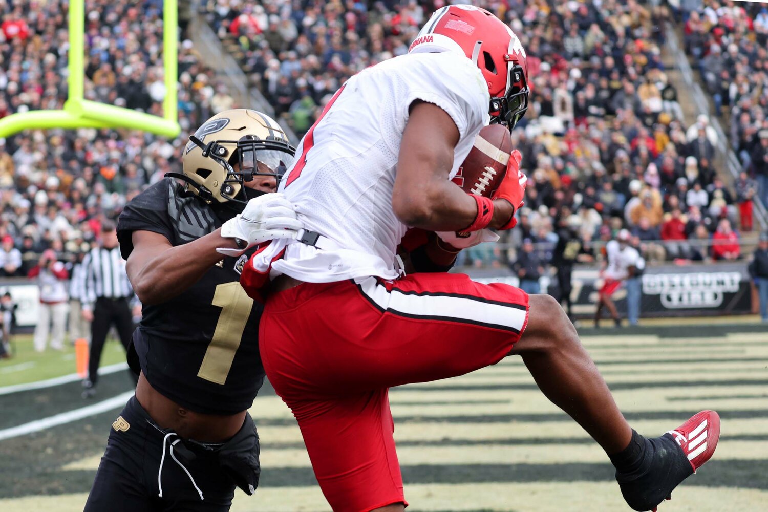 Donaven McCullley of Indiana - catching 10-yard TD pass in front of Markevious Brown of Purdue