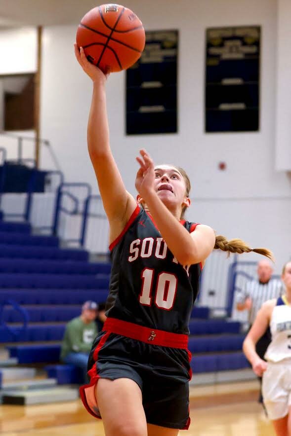 Emily Link of Southmont - shooting a fast break lay-up against Fountain Central
