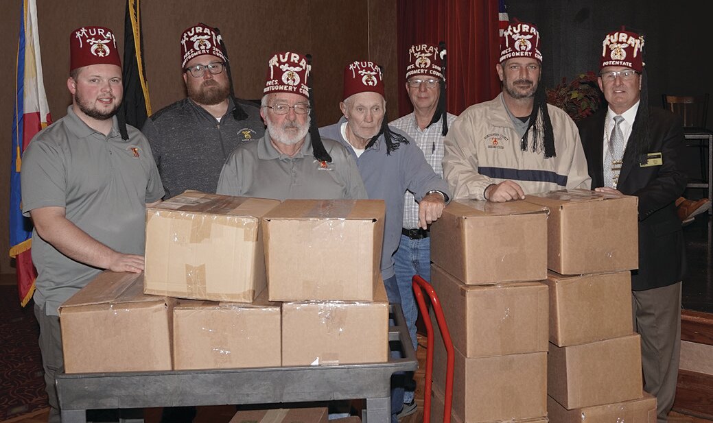 Montgomery County Shrine Club donated $2,500 to each Shriners Children hospital in Chicago, Cincinnati and Lexington and $2,500 to Murat building fund. They also donated 500 pounds of pop tabs for gifts to the children in the hospitals. This would not have been possible without the generosity of people in Montgomery and surrounding counties.