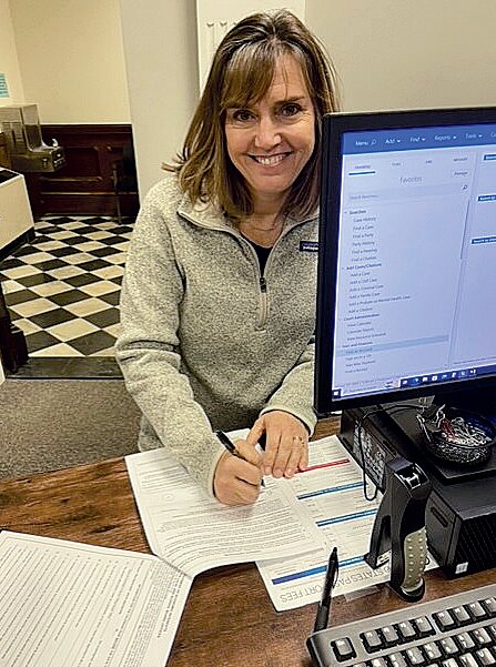 Nancy Cox fills out her paperwork Wednesday to run on the Republican ticket for Montgomery County Recorder. Cox has worked in the treasurer’s office for five years, and she currently serves as chief deputy. Cox has lived in Montgomery County for 28 years and enjoys serving its citizens.