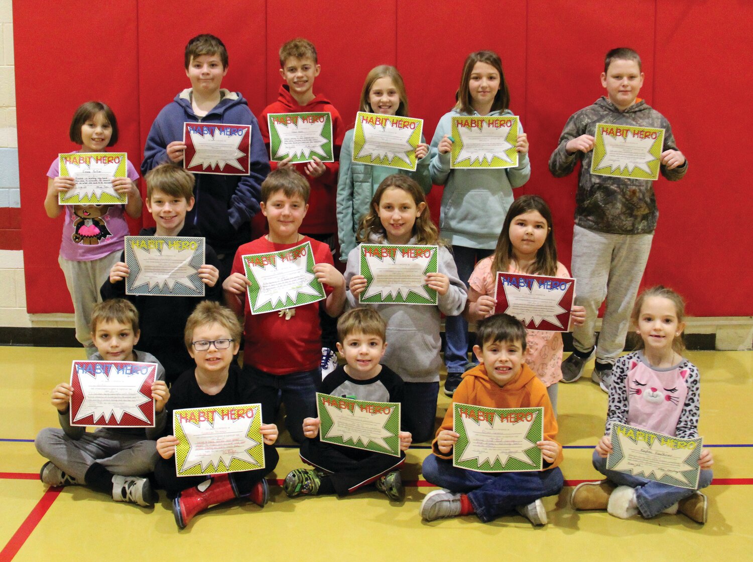 As a part of their Leader in Me program, Turkey Run Elementary students received Habit Hero Awards. Habit Hero awards are given to students who set an example by being a good leader and demonstrate one of the seven habits. Awards are presented by staff members to students who they believe have excelled in one of the habits. Earning Habit Hero awards for December are front row, TJ Girdler, Spencer Portier, Parker Crawford-Edwards, Oliver Games and Kayten Faulkner; middle-row, Hendrix Shannon, Eli White, Kendall Thomas and Autumn Wirth; and back row, Emma Portier, Tanner Back, Jaxson Woods, Emma Hill, Hope Jeffers and Liam Wilcox.
