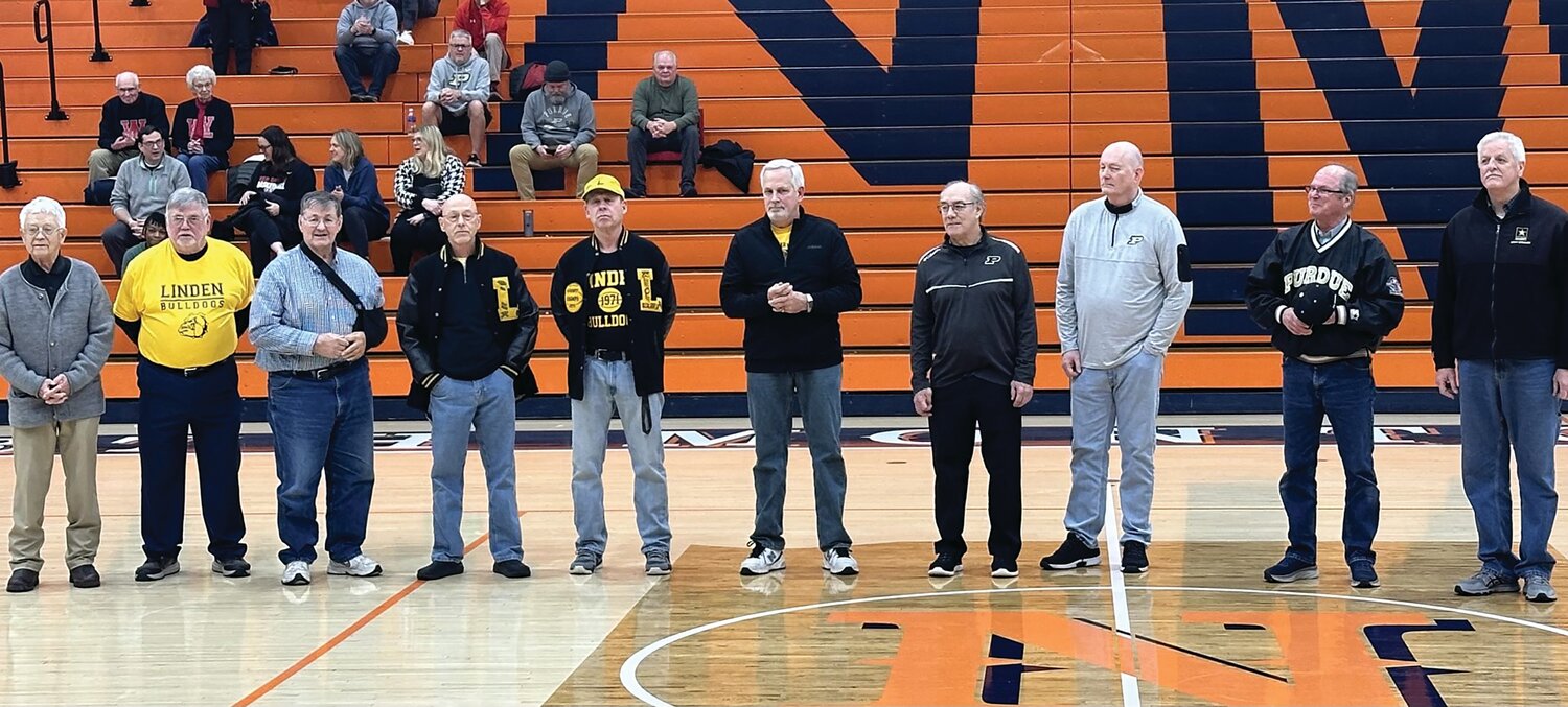 The 1971 Linden Bulldogs all gathered to be recognized Tuesday night at North Montgomery before the start of the varsity game. The Bulldogs were the last county tournament champions before consolidation and were led by the county’s all-time leading scorer in Daryl Warren who scored 2,083 points.