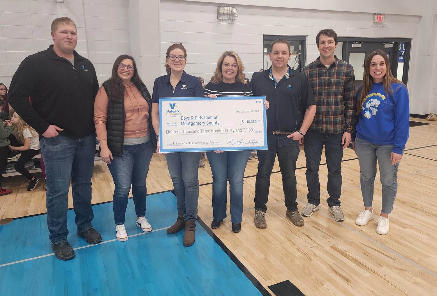 Pictured from left, are, Brent Schlote, Valero Linden; Jaime Selby, Boys & Girls Club; Mary Broadstreet, Valero Linden; Erica Cummins, Boys & Girls Club; Jake Peterson and Jon Bowman, both of Valero Linden; and Shelby Rusk, Boys & Girls Club.