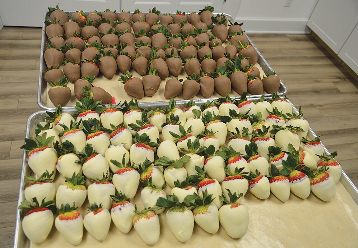 White and milk chocolate covered strawberries are a popular Valentine's Day gift.