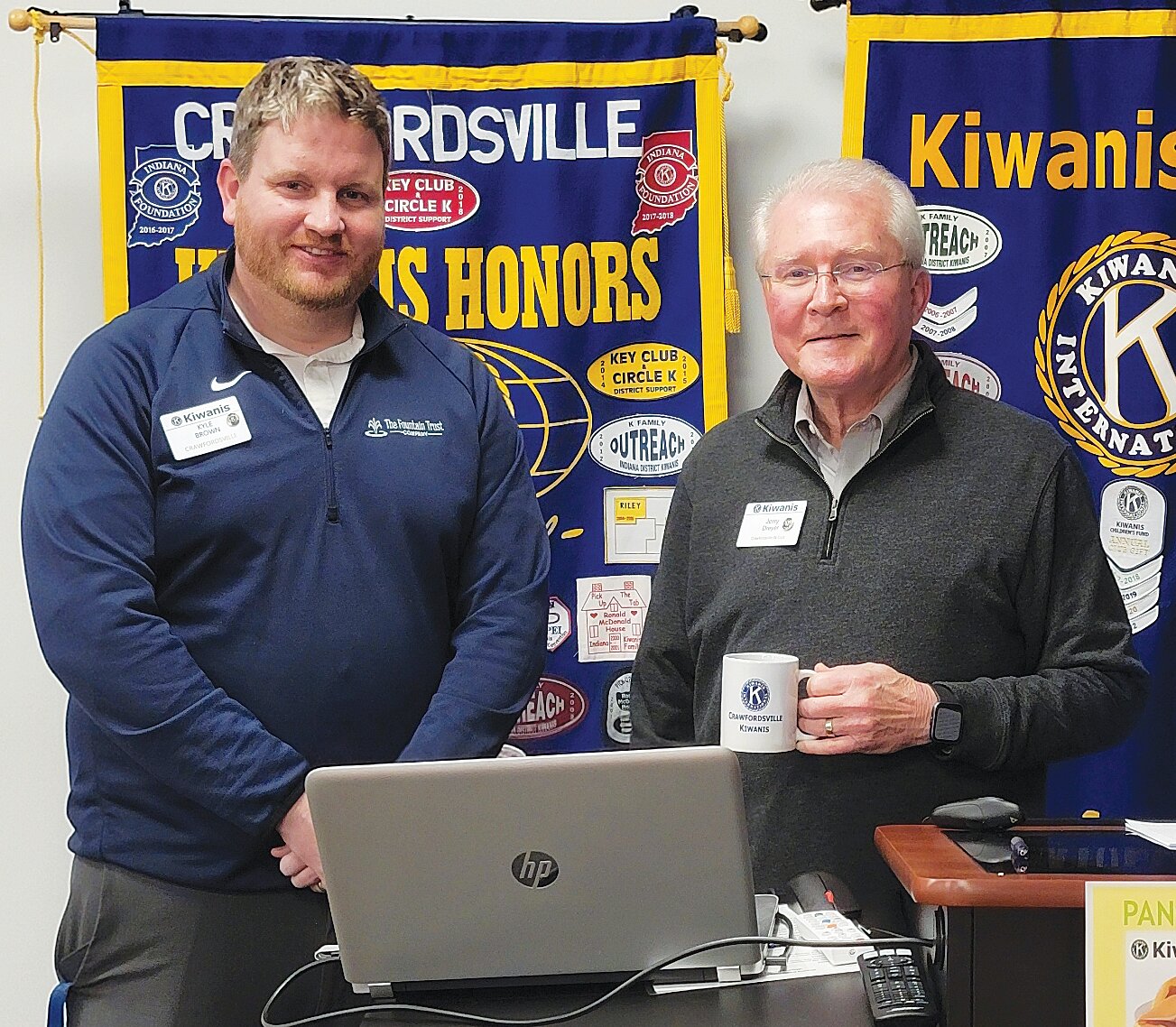 Pictured are Kiwanis Club president Kyle Brown, left, and Jerry Dreyer.