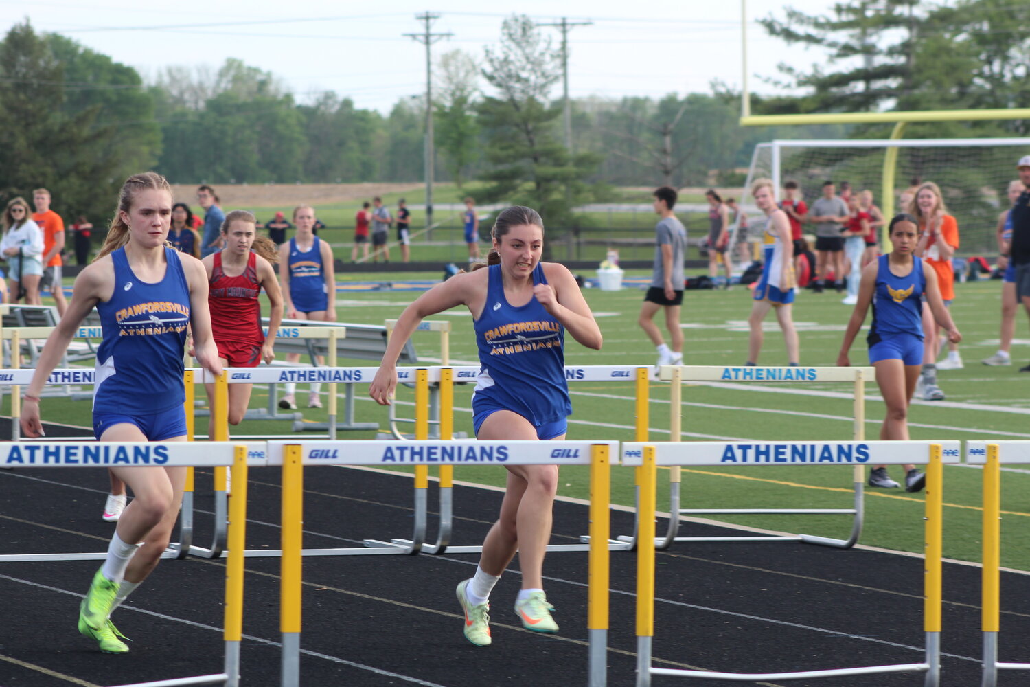 Crawfordsville's Guinevere Schmitzer-Torbert and Aubrey Lowe went 1-2 for the Athenian girls in the 110 hurdles.