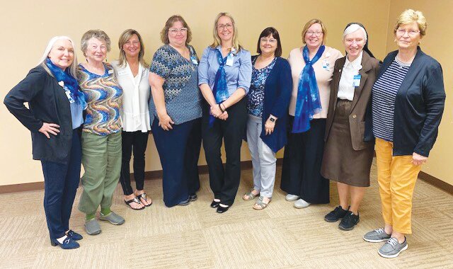 Attendees of the inaugural Circle of 1875 meeting in Montgomery County are, from left, Sandy Howarth, Shirley O’Neall, Lucy Moody, Shirley Burd, Jen Eberly, Janeane Murphy, Susan Hampton, Sister Aline Shultz and Nancy Sennett.
