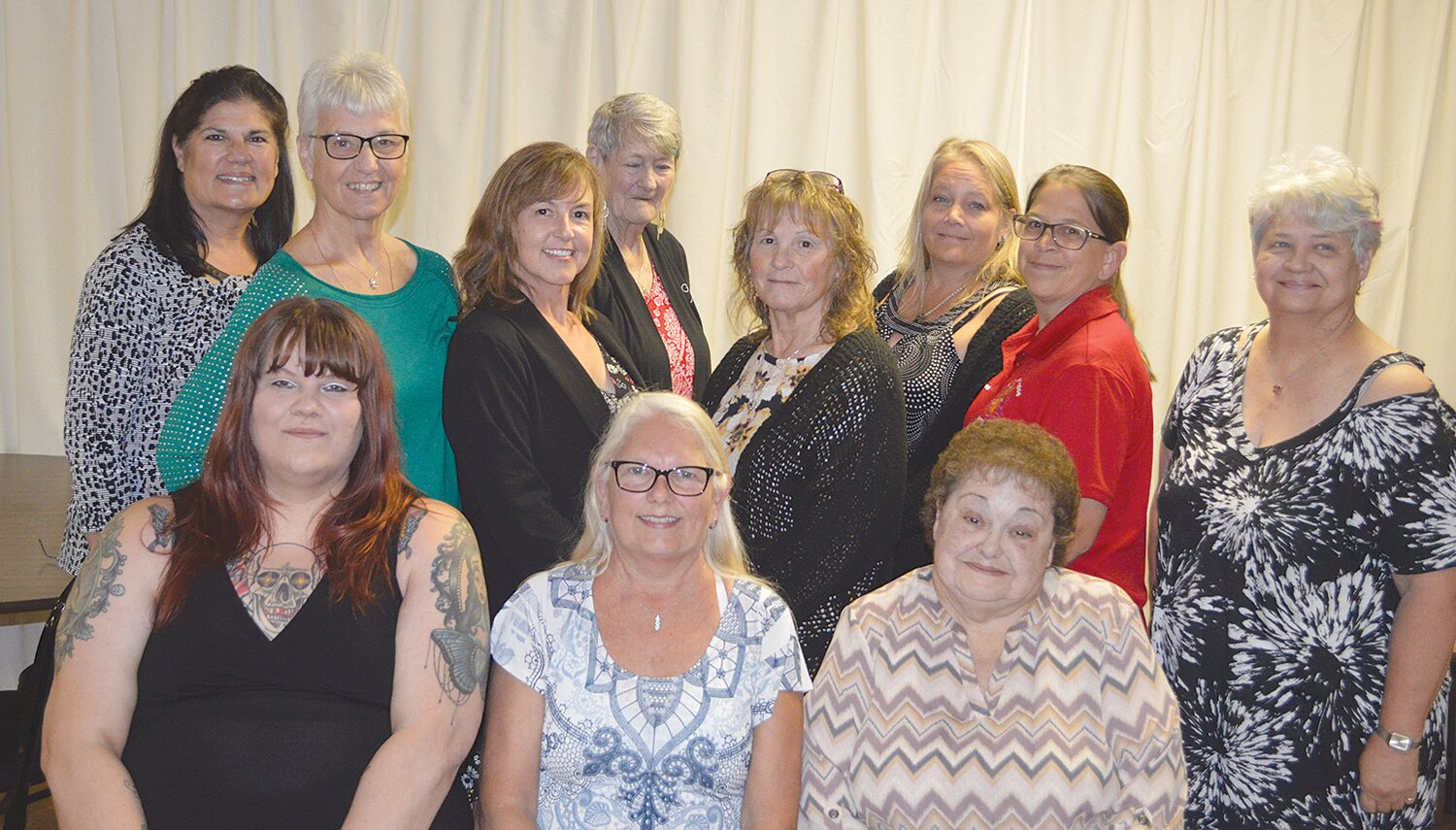 Auxiliary officers are, from left, front row, Madam President Natasha Headdy, Jr Past Madam President Linda Hudson and Trustee Linda Bell; middle row, Treasurer LuAnn Hampton, Chaplain Mary Hatch, Trustee Lisa Hieston, Madam Vice President Johnna Williams and Inside Guard Rita Wilson; and back row, Secretary Denise Hampton, Conductor Ruth Hutchens and Trustee Ressa Conkright.