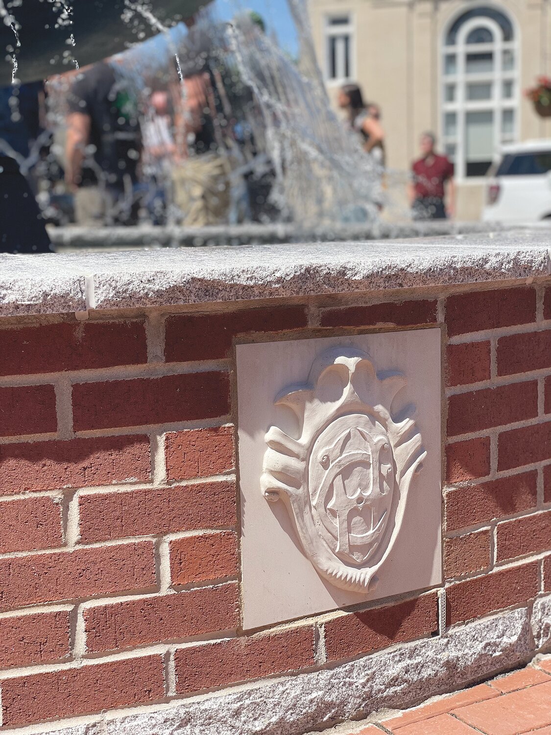 The Crawford Hotel emblem has been incorporated into the design of the new fountain.