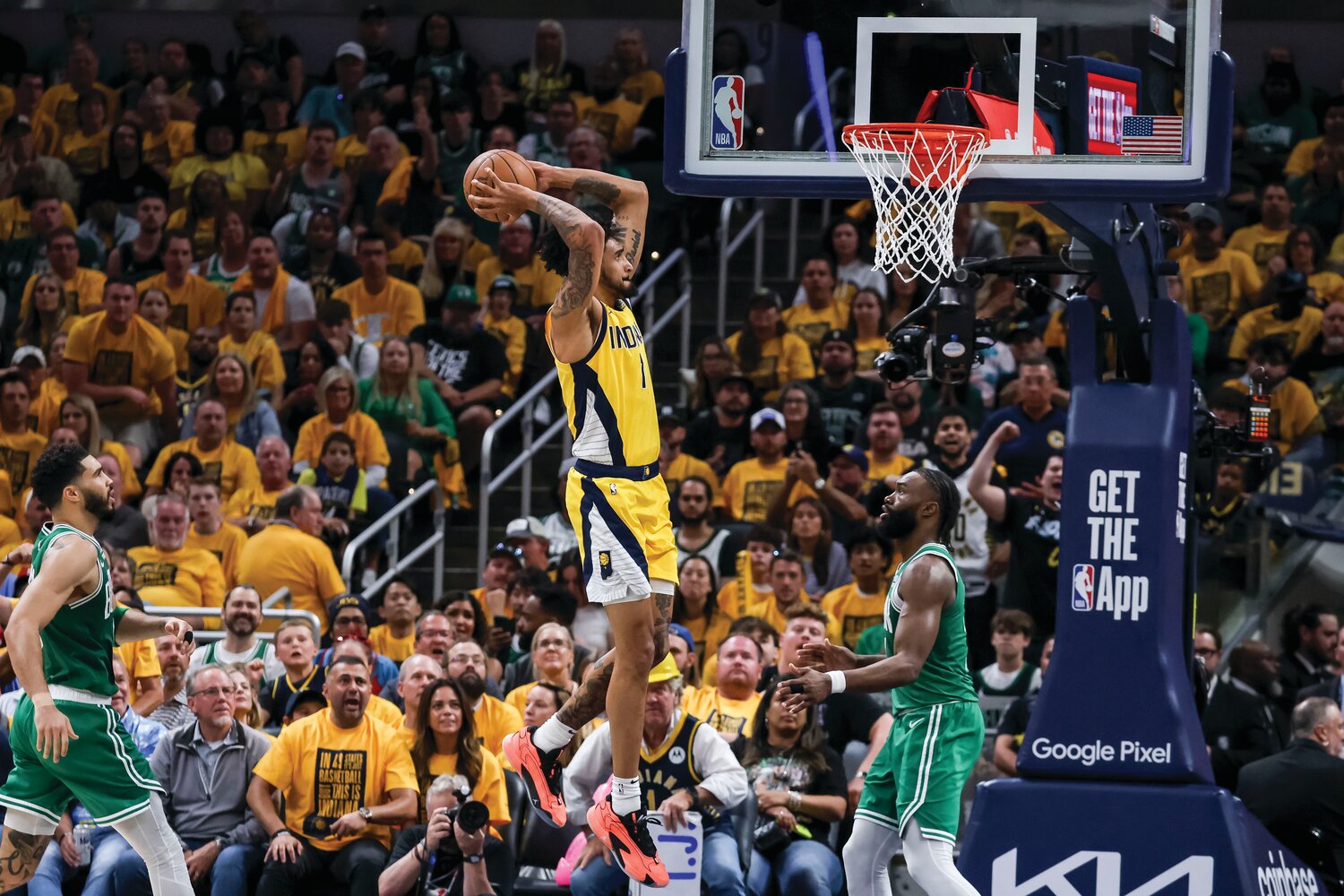 Indiana Pacers forward Obi Toppin attempts to score May 27  during the fourth quarter during game four of the eastern conference finals for the 2024 NBA playoffs at Gainbridge Fieldhouse.