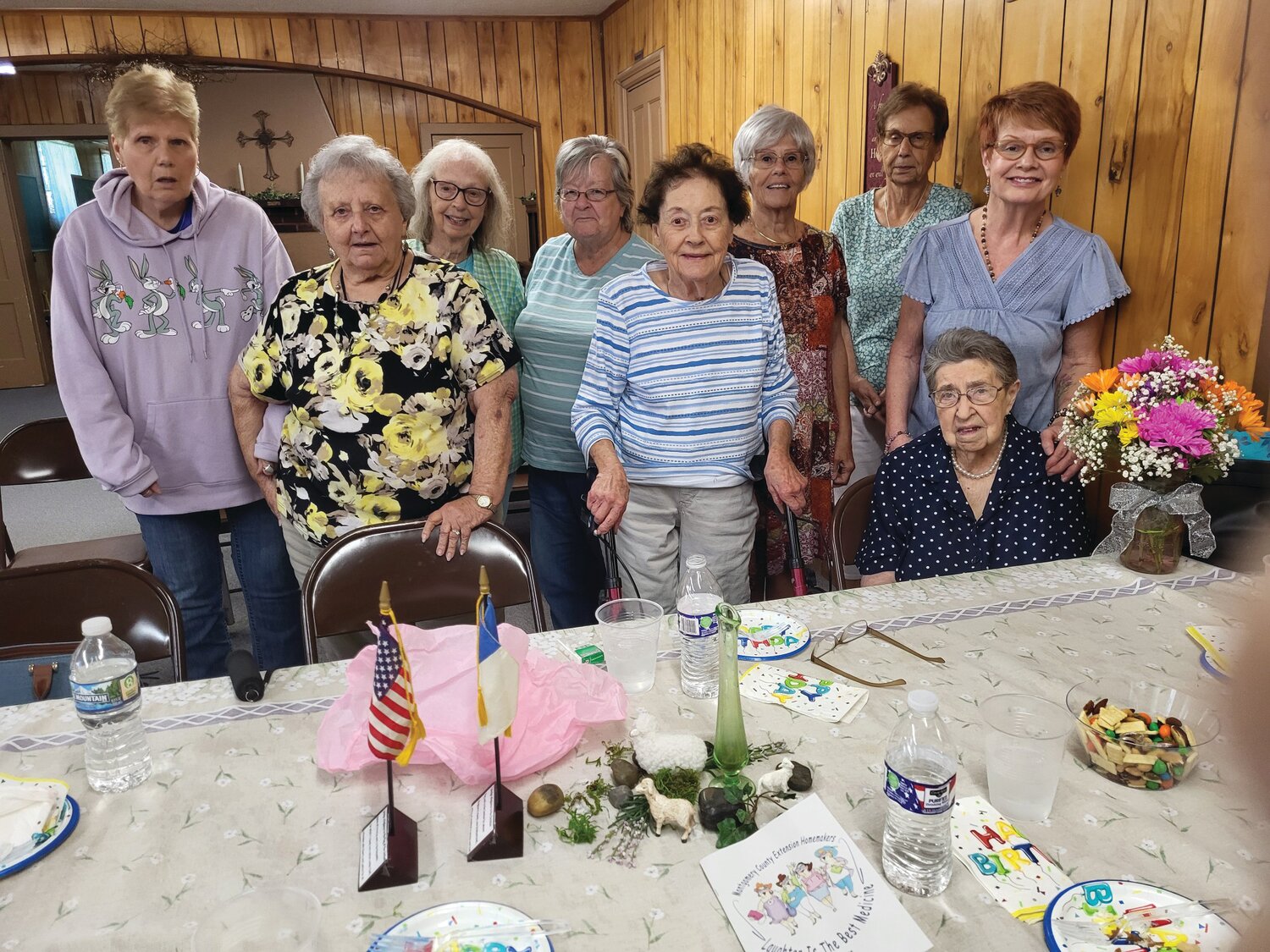 Those pictured in the picture are Carol Crowder, Rita Kirkpatrick, Eileen Matricia, Linda Miller, Betty Jeffers, Judy Tulley, Sandra Lightle, Carol Vice and the birthday girl, Claudine Whalen.
