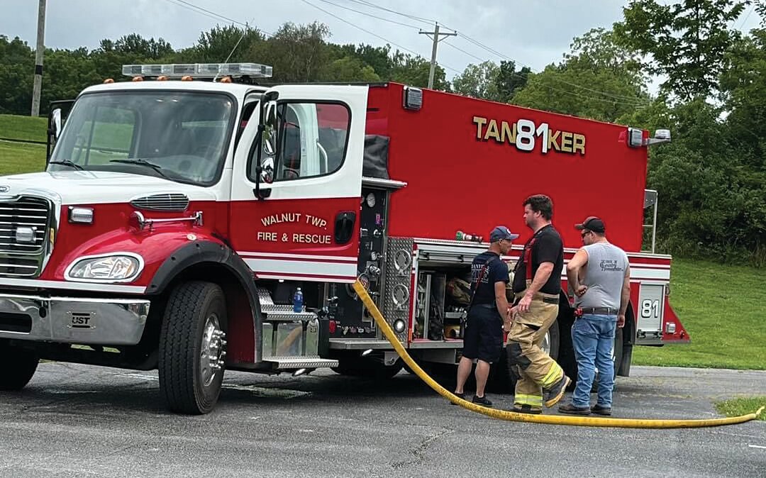 Walnut Township Volunteer Fire Department brought its tanker filled with water to assist the AWL>