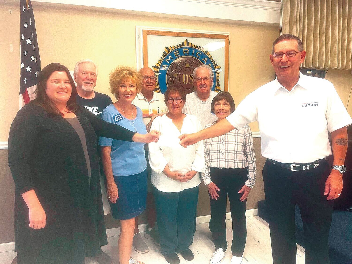 Pictueed at the Crawfordsville American Legion Post  72 is Regent Ericia Church, Mike Spencer, Vice Regent, Michele Borden, Dale Wilson, Judy Fifer, Lynn Hutchison, Rachel Brown and Commander Marc Gabel.